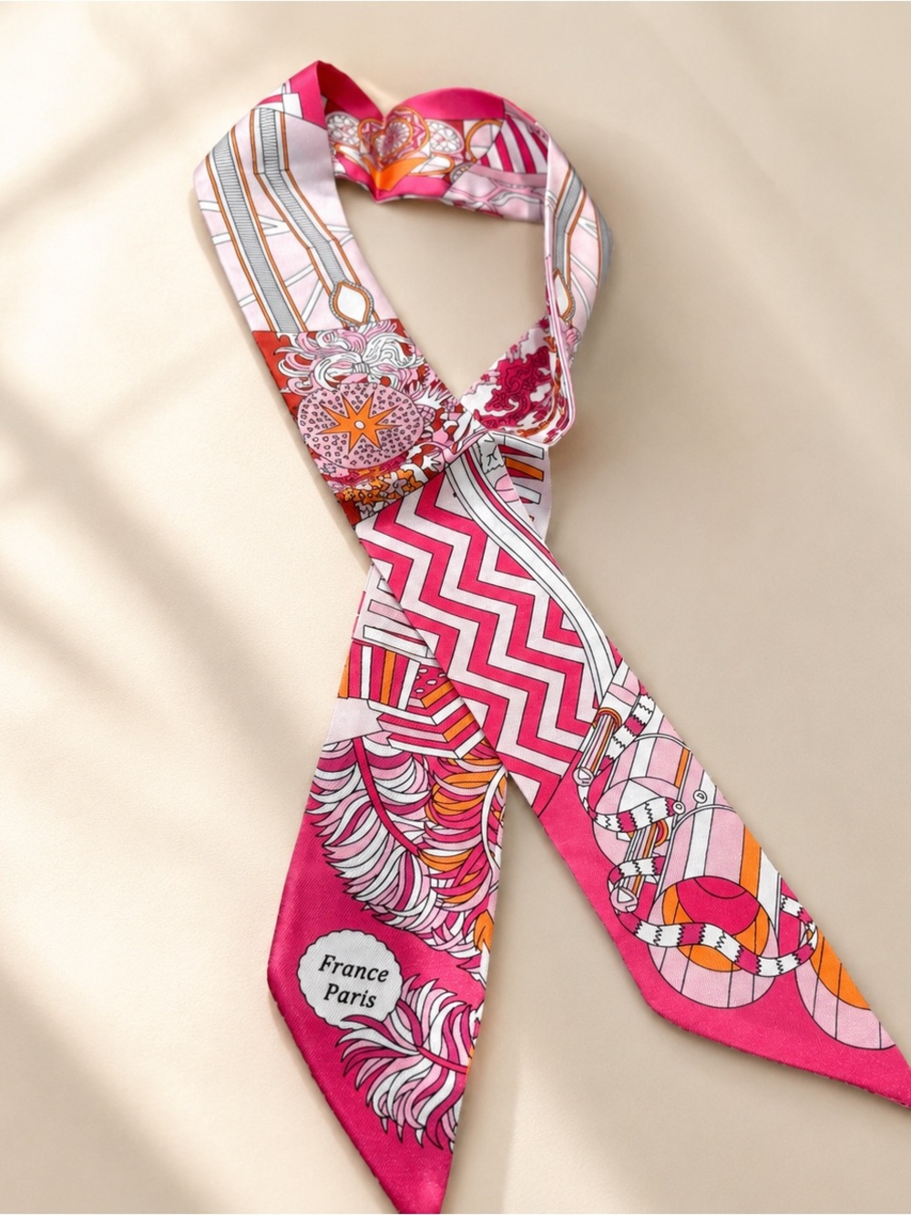 Designer Inspired Pink Equestrian Print Twilly Scarf